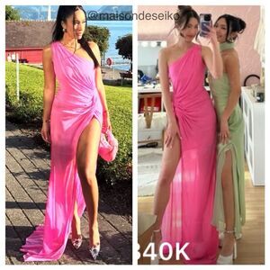 NWT Sau Lee Maxi Dress Pink One Shoulder Helene Draped Chiffon Wedding Guest 0